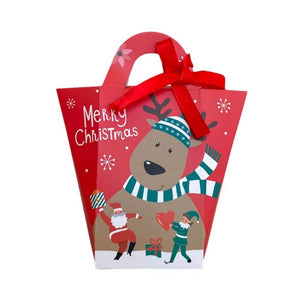 Mini Christmas Paper Treat Tote Bag with Handle 5 Pack - Holiday Gift Packaging and Goodie Box Wrapping Ideas