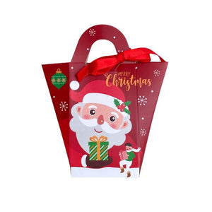 Mini Christmas Paper Treat Tote Bag with Handle 5 Pack - Holiday Gift Packaging and Goodie Box Wrapping Ideas