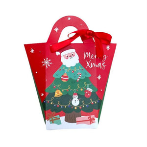 Mini Christmas Paper Treat Tote Bag with Handle 5 Pack - Holiday Gift Packaging and Goodie Box Wrapping Ideas