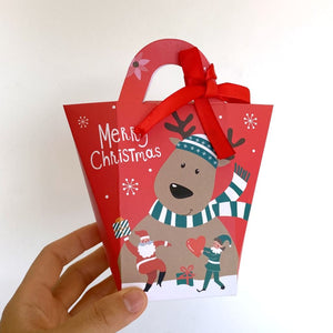Mini Christmas Paper Treat Tote Bag with Handle 5 Pack - Holiday Gift Packaging and Goodie Box Wrapping Ideas