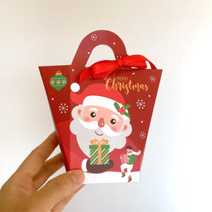 Mini Christmas Paper Treat Tote Bag with Handle 5 Pack - Holiday Gift Packaging and Goodie Box Wrapping Ideas