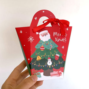 Mini Christmas Paper Treat Tote Bag with Handle 5 Pack - Holiday Gift Packaging and Goodie Box Wrapping Ideas