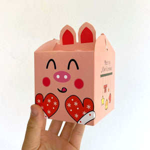 Red Pink Happy Pig Face & Xmas Mitts Gift Box 5 Pack