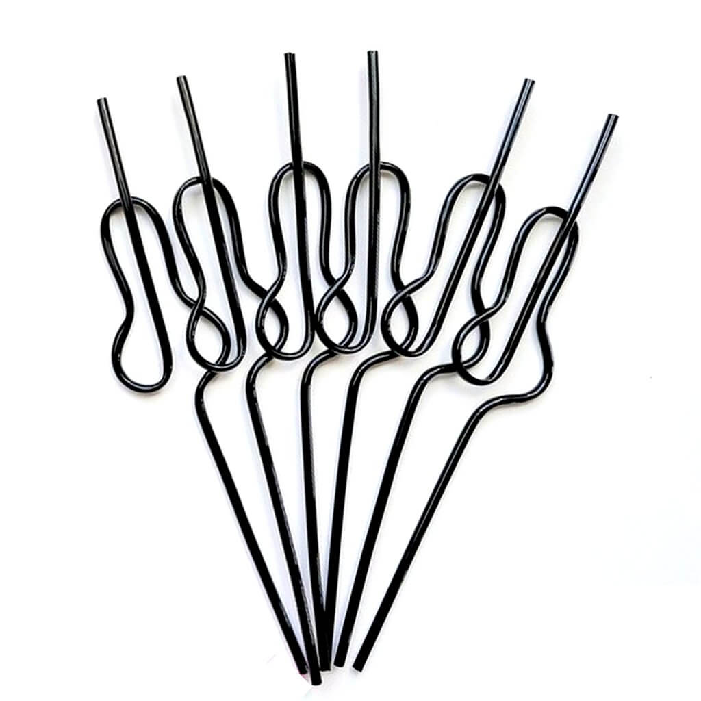 Hen Party Black Swirly Penis Straw 6 Pack