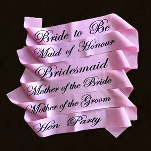 Pink Hen Party Satin Sash with Black Writing