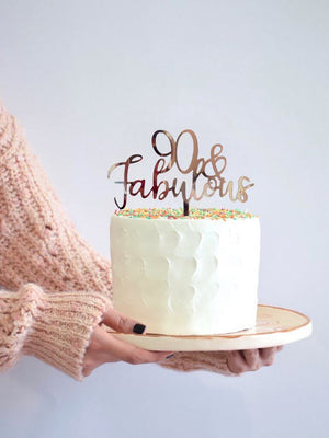 Acrylic Rose Gold Mirror 90 & Fabulous Cake Topper