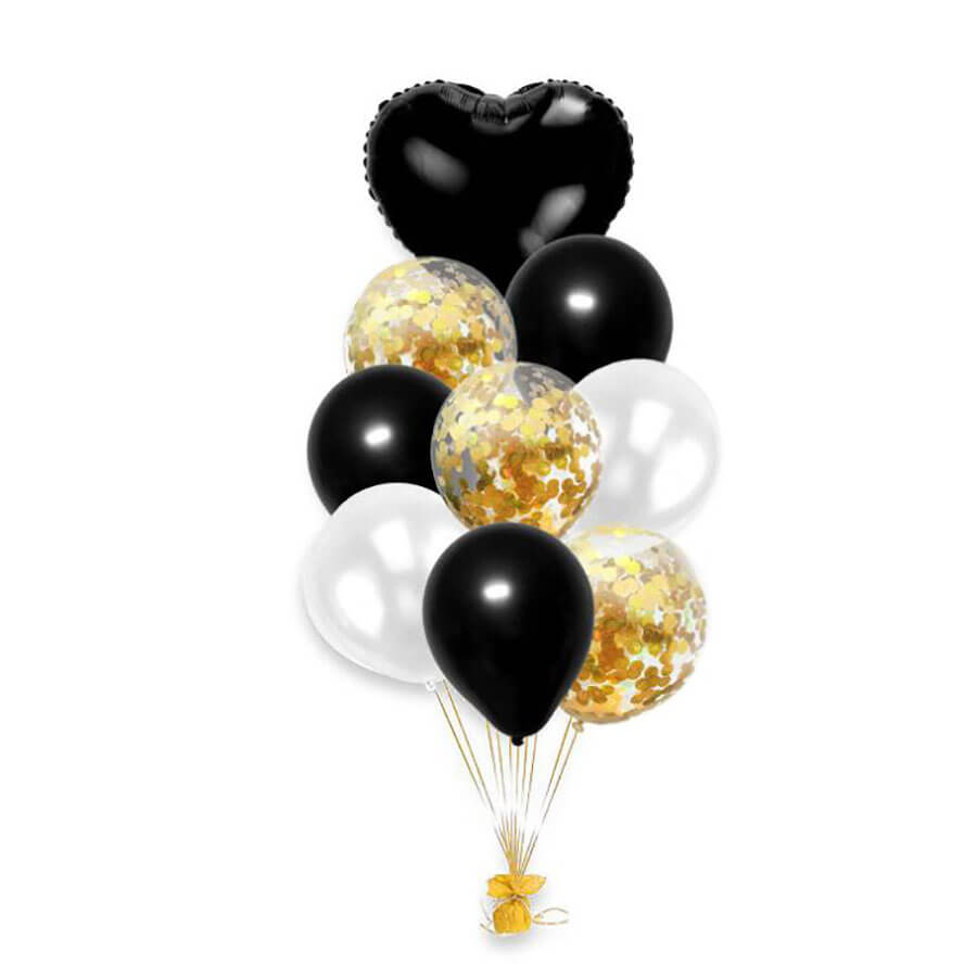 Black and White Heart Balloon Bouquet - 9 Pieces
