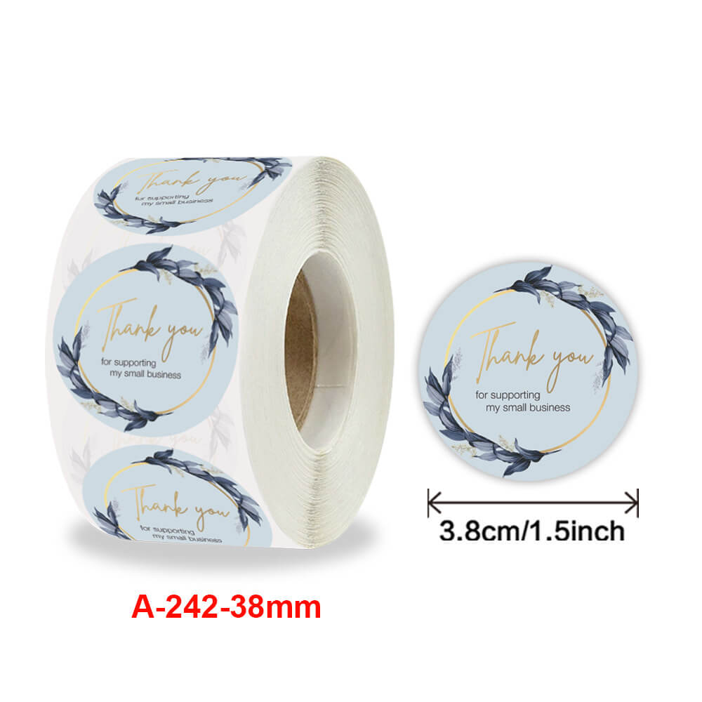 3.8cm Round Floral Wreath Thank You For Supporting My Small Business Sticker 50 Pack - A242-38