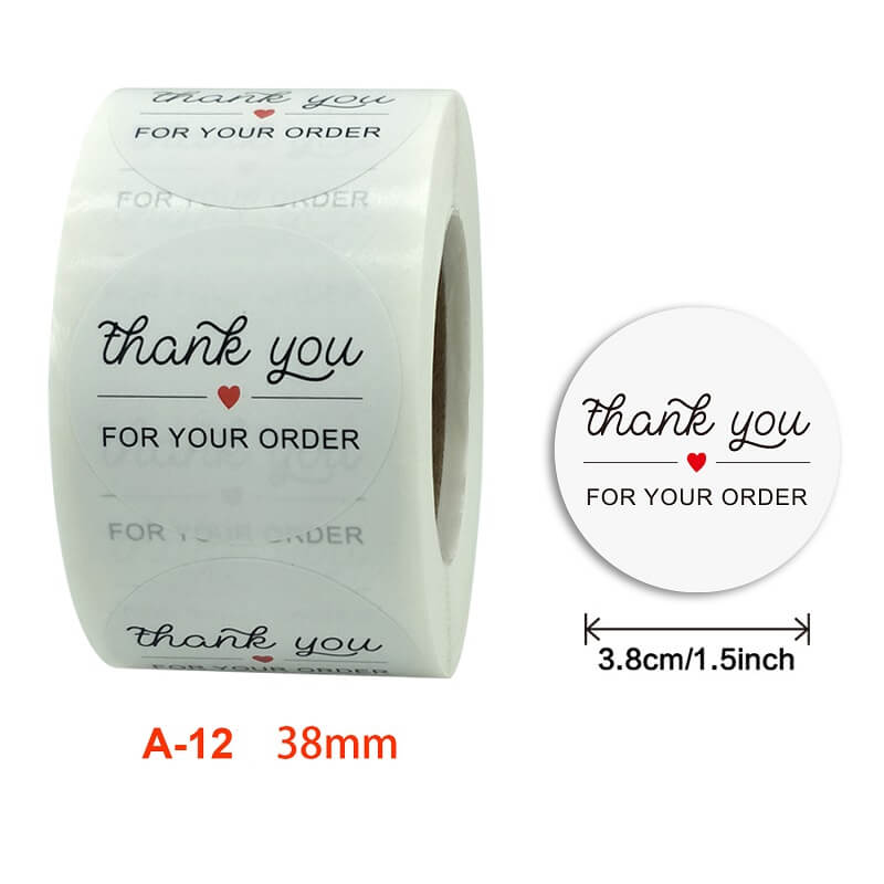 3.8cm Round 'Thank You For Your Order!' Business Sticker 50 Pack - A12