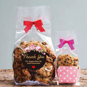 2.5cm Round Black Thank You For Supporting My Small Business Gold Print Sticker 9 Design 50 Pack - A195