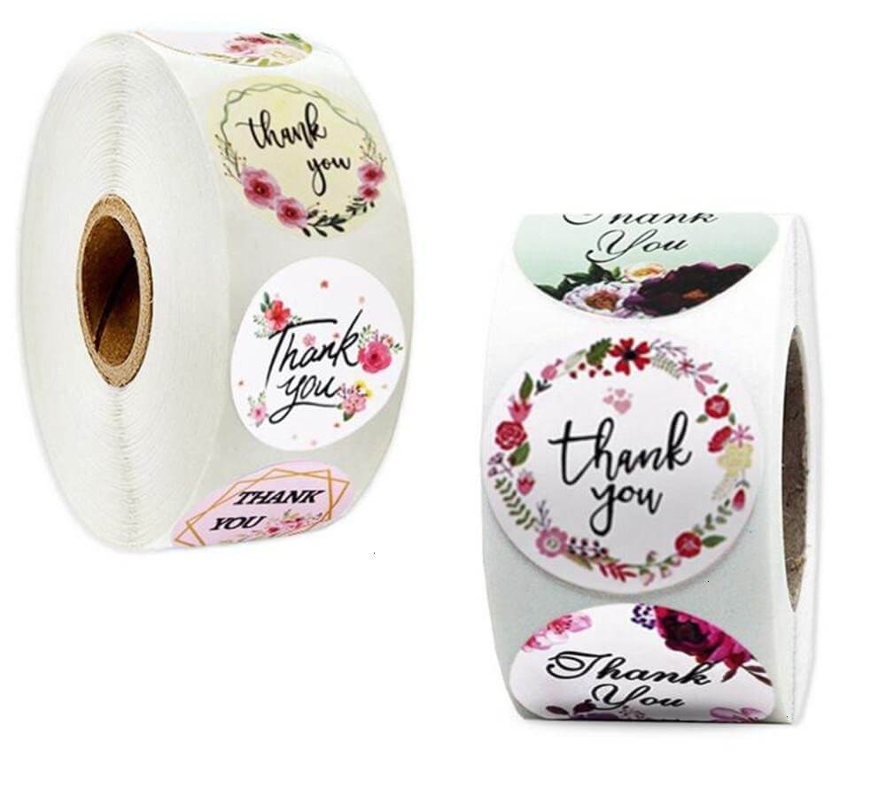 2.5cm Round Floral Thank You Sticker 8 Design 50 Pack - A33