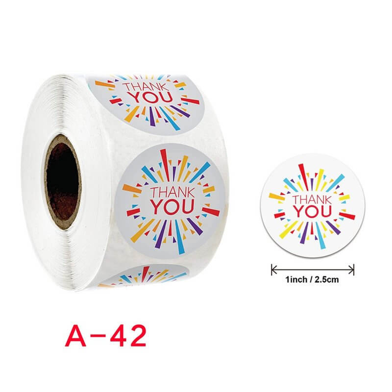 2.5cm Round Colourful Thank You Sticker 50 Pack - A42