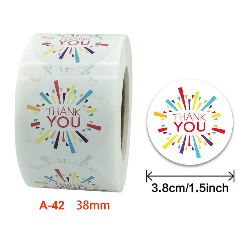 3.8cm Round Colourful Thank You Sticker 50 Pack - A42