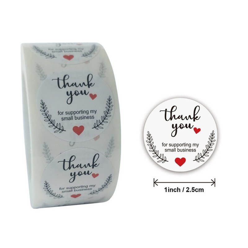 2.5cm Round Wheat Wreath Thank You For Supporting My Business Sticker 50 Pack - A52