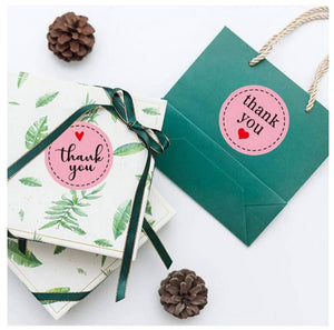 2.5cm Round Purple Thank You Sticker with Red Heart 50 Pack - A56