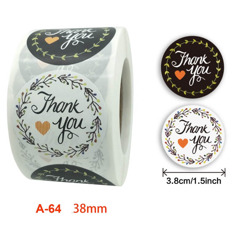 3.8cm Round Thank You Sticker 50 Pack - A64-38