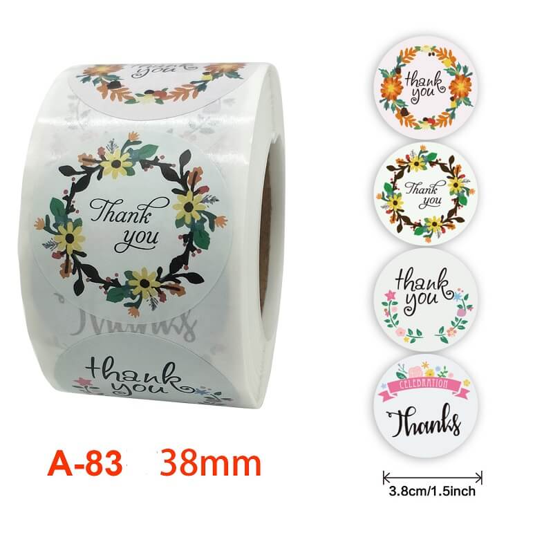 3.8cm Round Wild Daisy Flower Wreath Thank You Sticker 50 Pack - A83-38