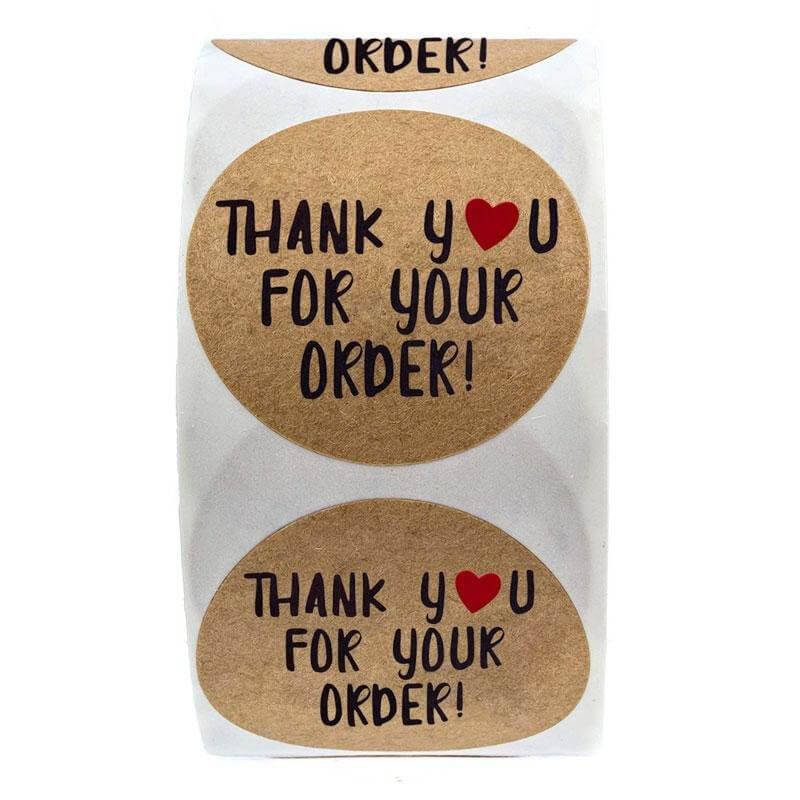 2.5cm Round Kraft Paper Thank You For Your Order Red Heart Sticker 50 Pack - B01