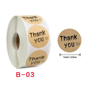 2.5cm Round Kraft Paper Thank You Heart Sticker 50 Pack - B03