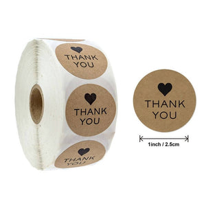 2.5cm Round Kraft Paper Thank You Black Heart Sticker 50 Pack - B10