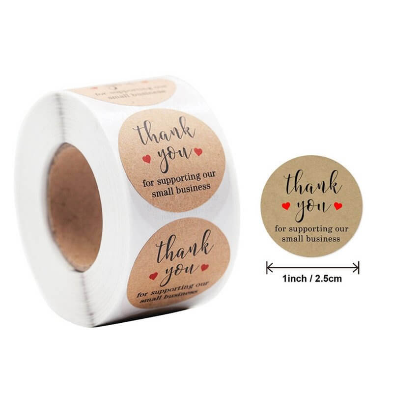 2.5cm Round Kraft Paper Thank You For Supporting Our Small Business Sticker 50 Pack - B11
