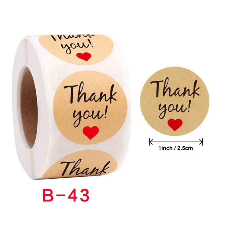2.5cm Round Kraft Paper Thank You Red Heart Sticker 50 Pack - B43