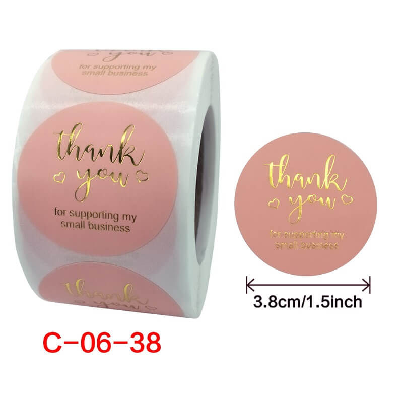 3.8cm Round Baby Pink Thank You For Supporting My Small Business Sticker 50 Pack - C06