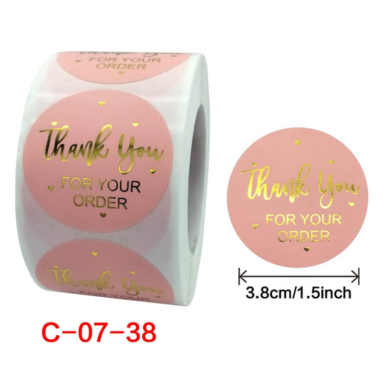 3.8cm Round Baby Pink Thank You For Your Order Sticker 50 Pack - C07