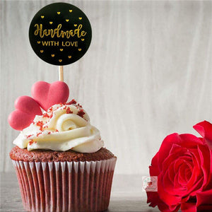 2.5cm Round Black Handmade With Love Gold Heart Sticker 50 Pack - C12