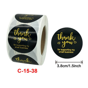 3.8cm Round Black Thank You For Supporting My Small Business Sticker 50 Pack - C15-25