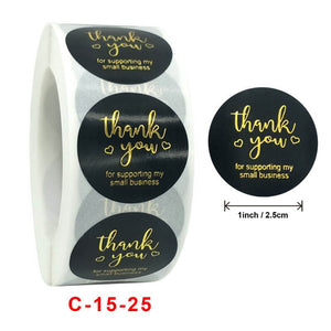 2.5cm Round Black Thank You For Supporting My Small Business Sticker 50 Pack - C15-25