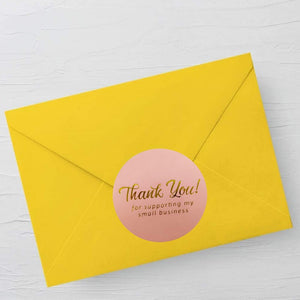 3.8cm Round Rose Gold Thank You For Supporting My Small Business Gold Print Sticker 50 Pack - C24-38