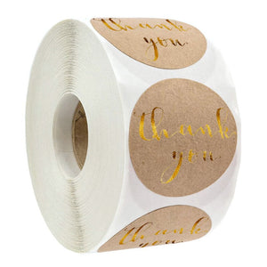2.5cm Round Kraft Paper Thank You Gold Print Sticker 50 Pack - D01