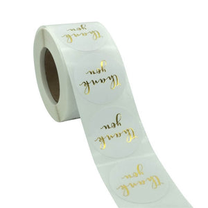 2.5cm Round White Thank You Gold Print Sticker 50 Pack - D02
