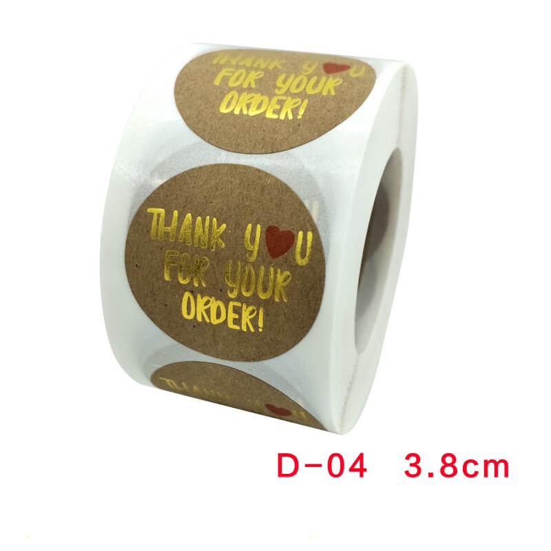 3.8cm Round Kraft Paper Thank You For Your Order Gold Print Sticker 50 Pack - D04