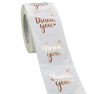 3.8cm Round White Thank You Rose Gold Print Sticker 50 Pack - C18-38