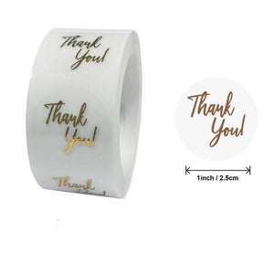 2.5cm Round Transparent Thank You Gold Print Vinyl Sticker 50 Pack - E01