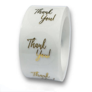 2.5cm Round Transparent Thank You Gold Print Vinyl Sticker 50 Pack - E01