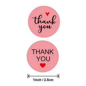 2.5cm Round Baby Pink Thank You Red Heart Sticker 50 Pack - G04