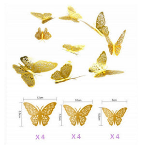 3D Metallic Gold Paper Butterfly Removable Wall Stickers 12pk