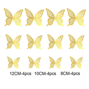 Removable 3D Paper Butterfly Wall Sticker 3 Size 12 Pack - Metallic Gold - HB001