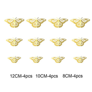 3D Removable Paper Butterfly Wall Sticker 3 Size 12 Pack - Metallic Gold - HB004