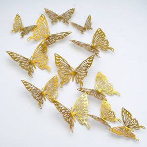 3D Removable Paper Butterfly Wall Sticker 3 Size 12 Pack - Metallic Gold - HB005