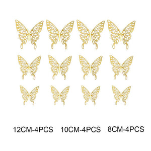 3D Removable Paper Butterfly Wall Sticker 3 Size 12 Pack - Metallic Gold - HB005