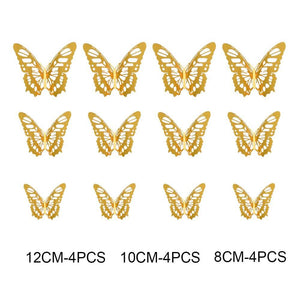 3D Removable Paper Butterfly Wall Sticker 3 Size 12 Pack - Metallic Gold - HB006