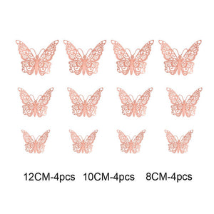 3D Removable Paper Butterfly Wall Sticker 3 Size 12 Pack - Metallic Rose Gold - HB012