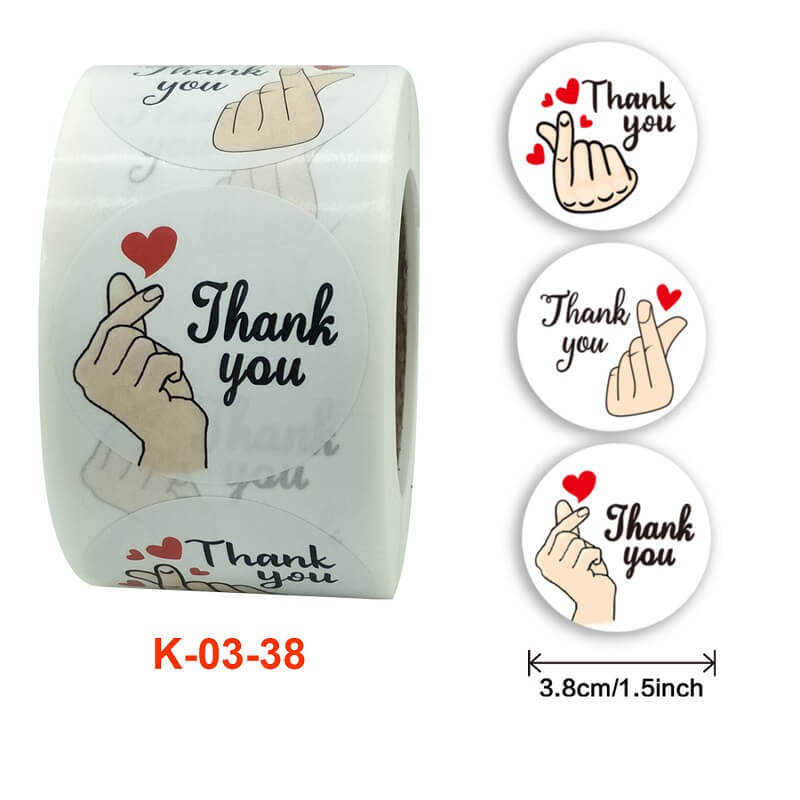 3.8cm Round White Thank You Korean Finger Heart Sticker 50 Pack - K03-25