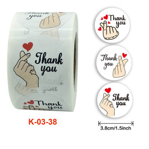 3.8cm Round White Thank You Korean Finger Heart Sticker 50 Pack - K03-25