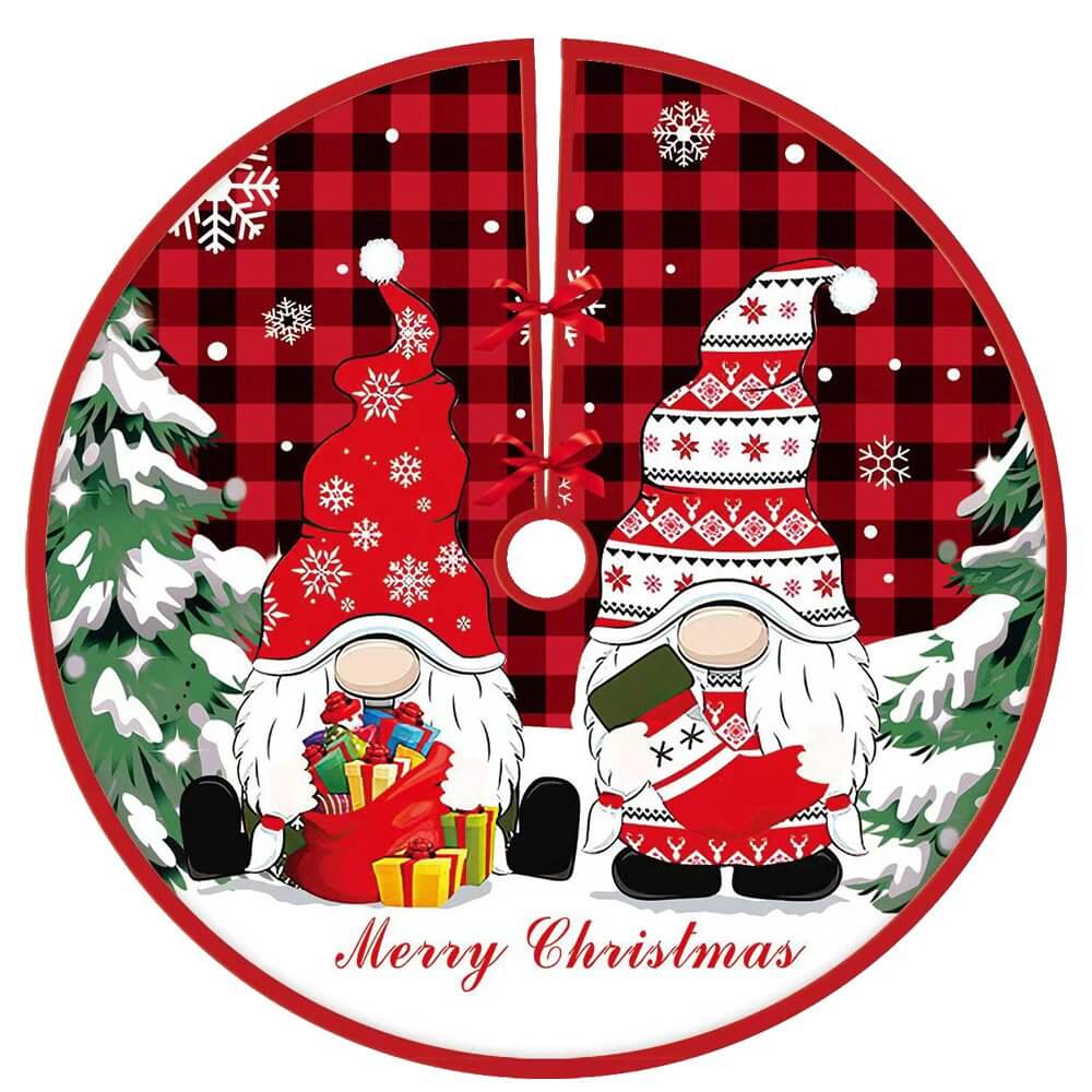 90cm Fabric Checked Gingham Christmas Tree Skirt - Gnomes