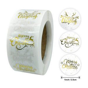 Round Gold Foil Clear Merry Christmas Stickers - Christmas Gift Packing and Wrapping Supplies